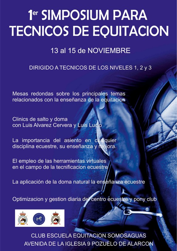 1er. Simposium para T&eacute;cnicos de Equitaci&oacute;n los pr&oacute;ximos d&iacute;as 13, 14 y 15 de noviembre en Madrid